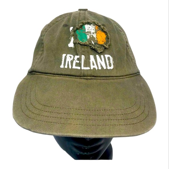 Unbranded Other - Irish Flag Trucker Cap Hat Distressed Canvas Army Green Adjustable Snap Closure